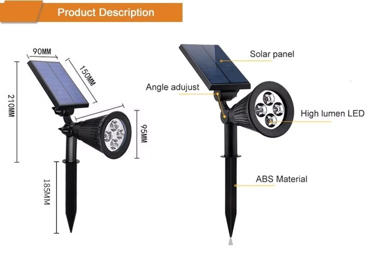 Venta caliente Luces solares impermeables para jardín Función automática 6-8 horas Tiempo de carga