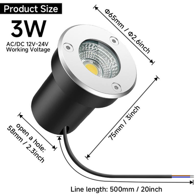 IP67 Luz exterior Blanco cálido COB Luz subterránea Forma redonda Luz subterránea 304 Acero inoxidable LED Negro 80 Watt IP67